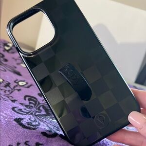 Black loopy checked phone case, iPhone 13 Pro